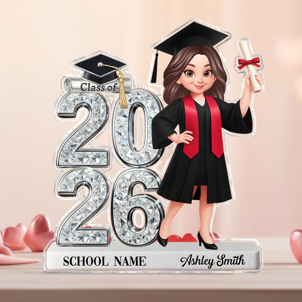 Custom Graduation Figure Doll Shiny Effect Class Of 2026 2027 Senior 2D Flat - Personalized Acrylic Block Plaque - Graduation Gift For Graduates, Daughter, Son