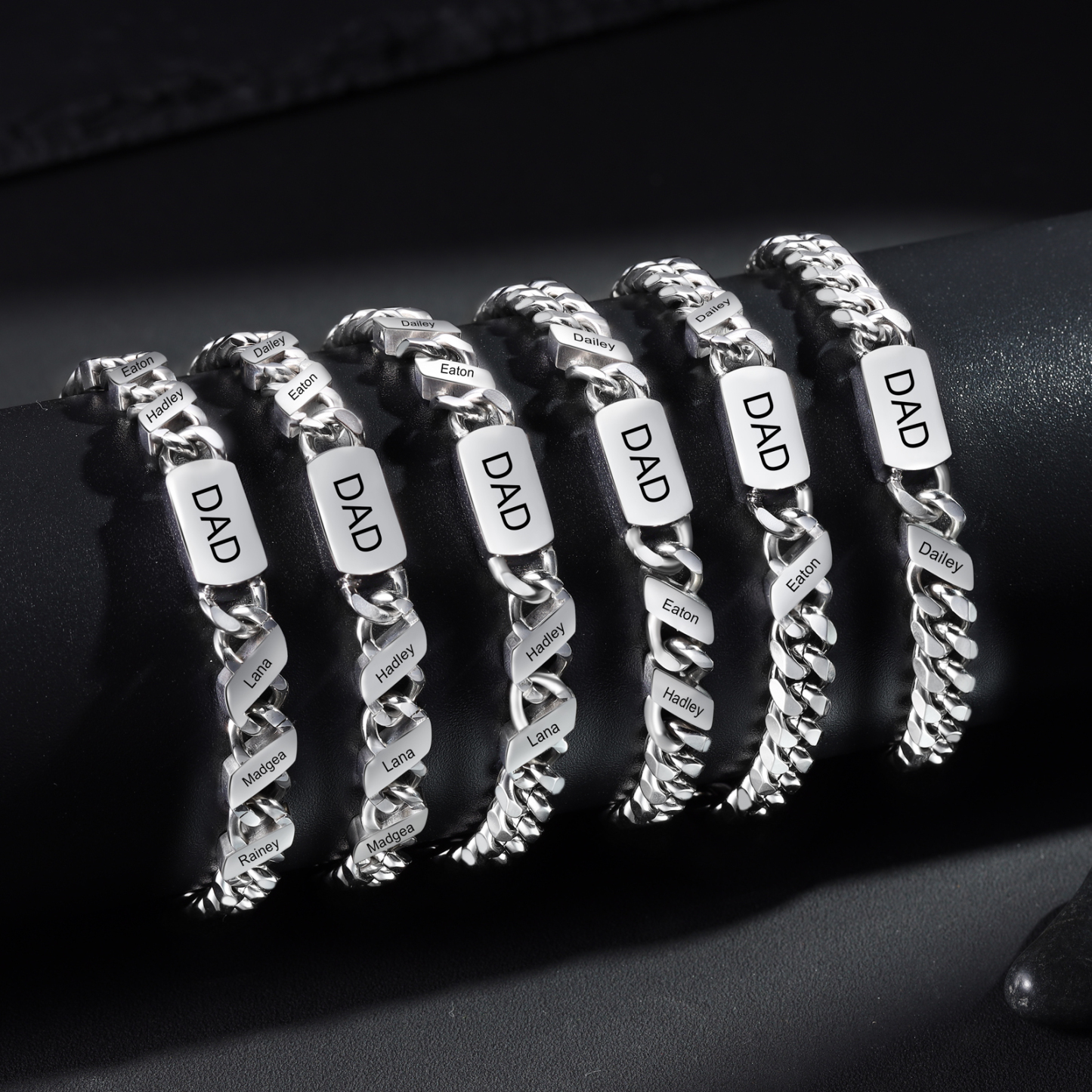 Personalised Cuban Chain Bracelet, Custom Text & 2 Names Engraved Gifts for Men Father's Day Gifts for Dad