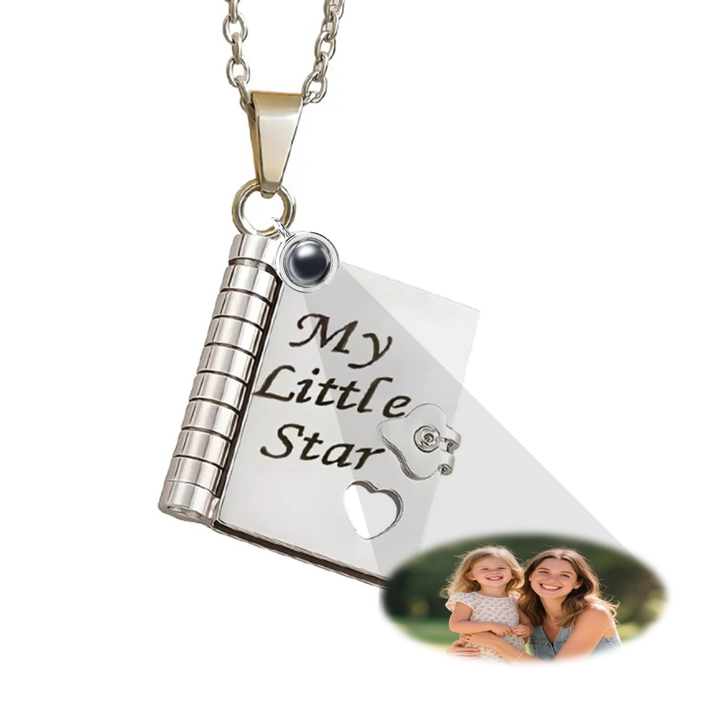 Personalized My Little Star Projection Book Necklace Keychain A Letter to My Daughter in a Locket Adjustable Pendant with Message Inside Meaningful Projection Jewelry Gift for Her