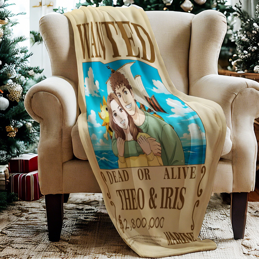 Custom Anime Bounty Couple Portrait Blanket Personalized Anime Style Wanted Blanket Portrait Unique Captains' Couple Portrait