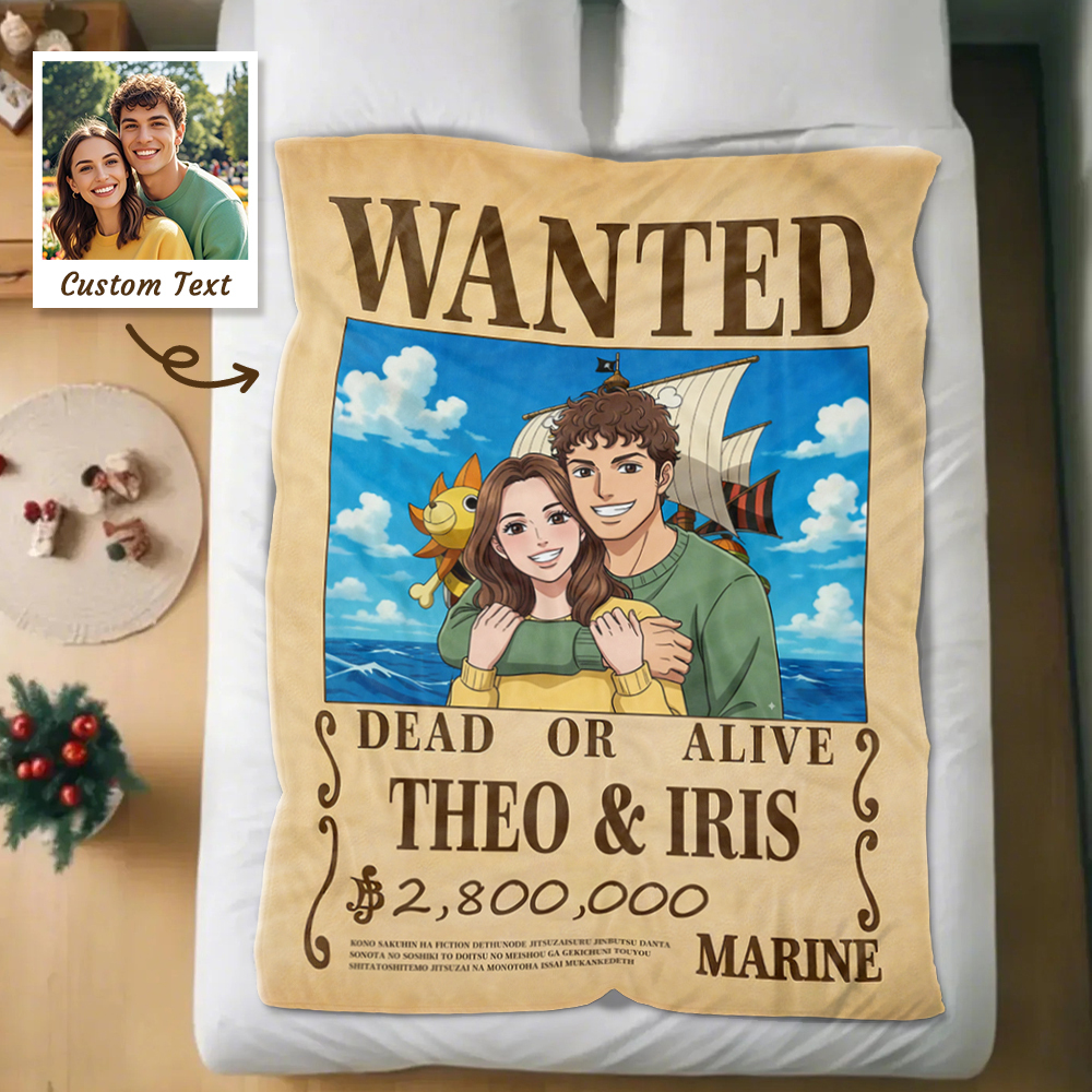 Custom Anime Bounty Couple Portrait Blanket Personalized Anime Style Wanted Blanket Portrait Unique Captains' Couple Portrait