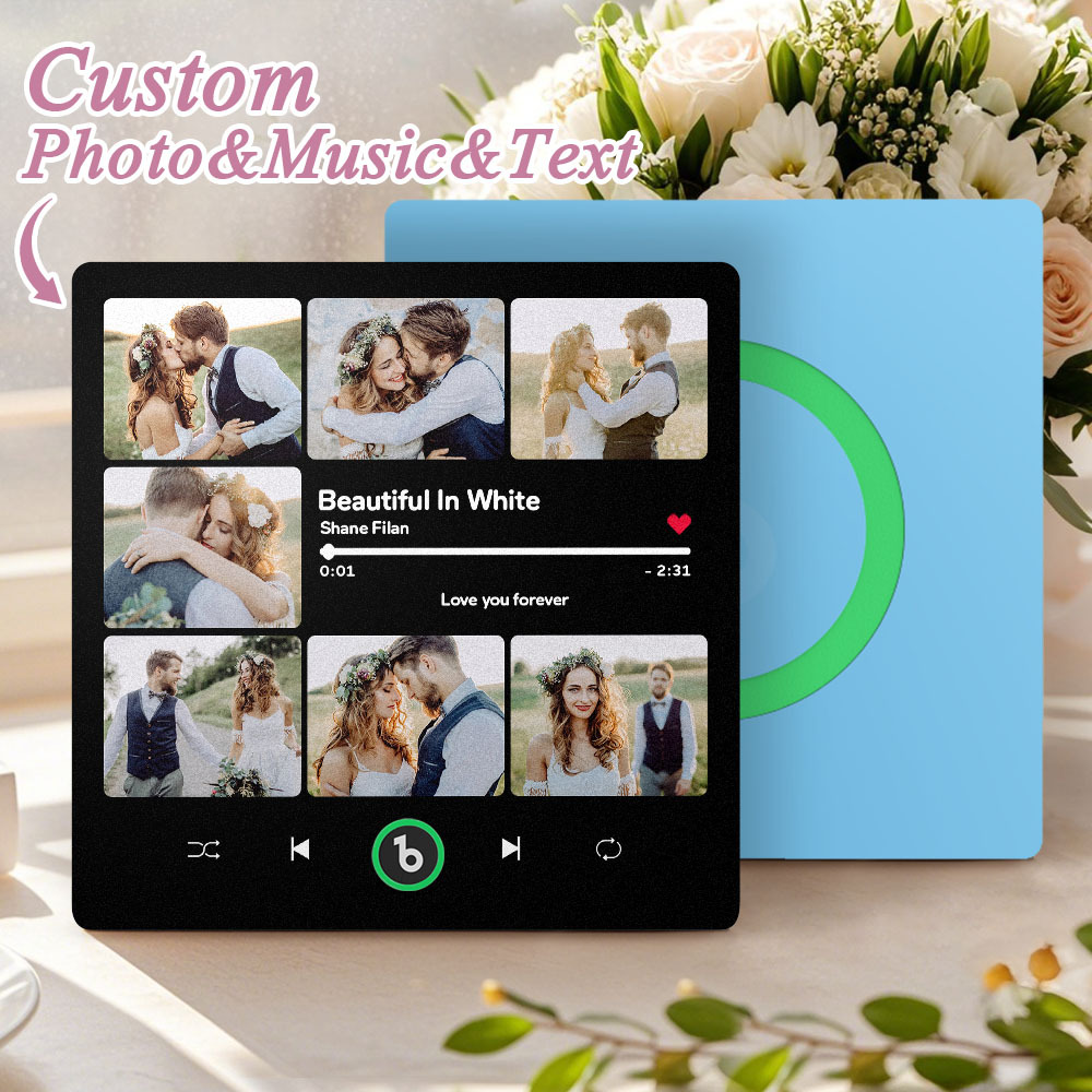 Custom Music & Multi Photo Fridge Magnet Personalized Photo Song Magnet That Can Play Music Wedding Gift for Couple - Bestchristmasgifts