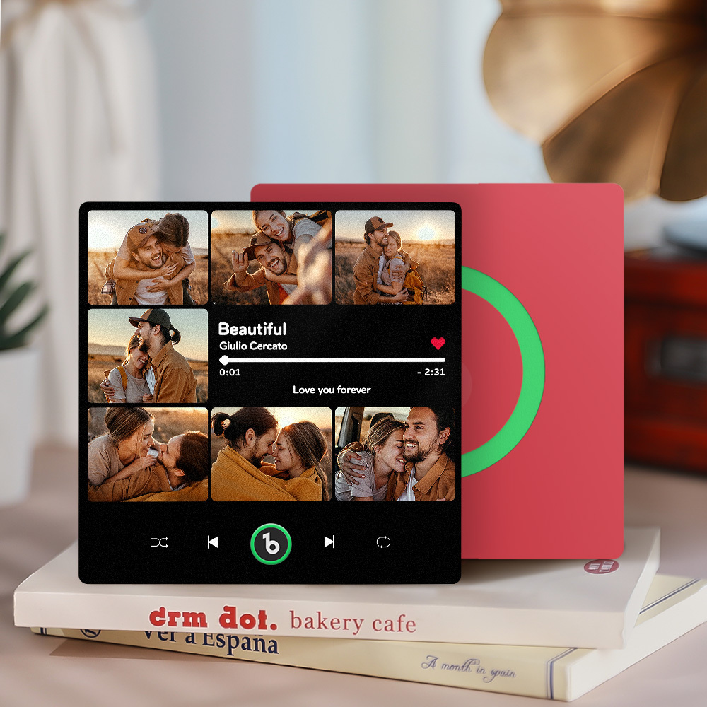 Custom Music & Multi Photo Fridge Magnet Personalized Anniversary Gift for Couple