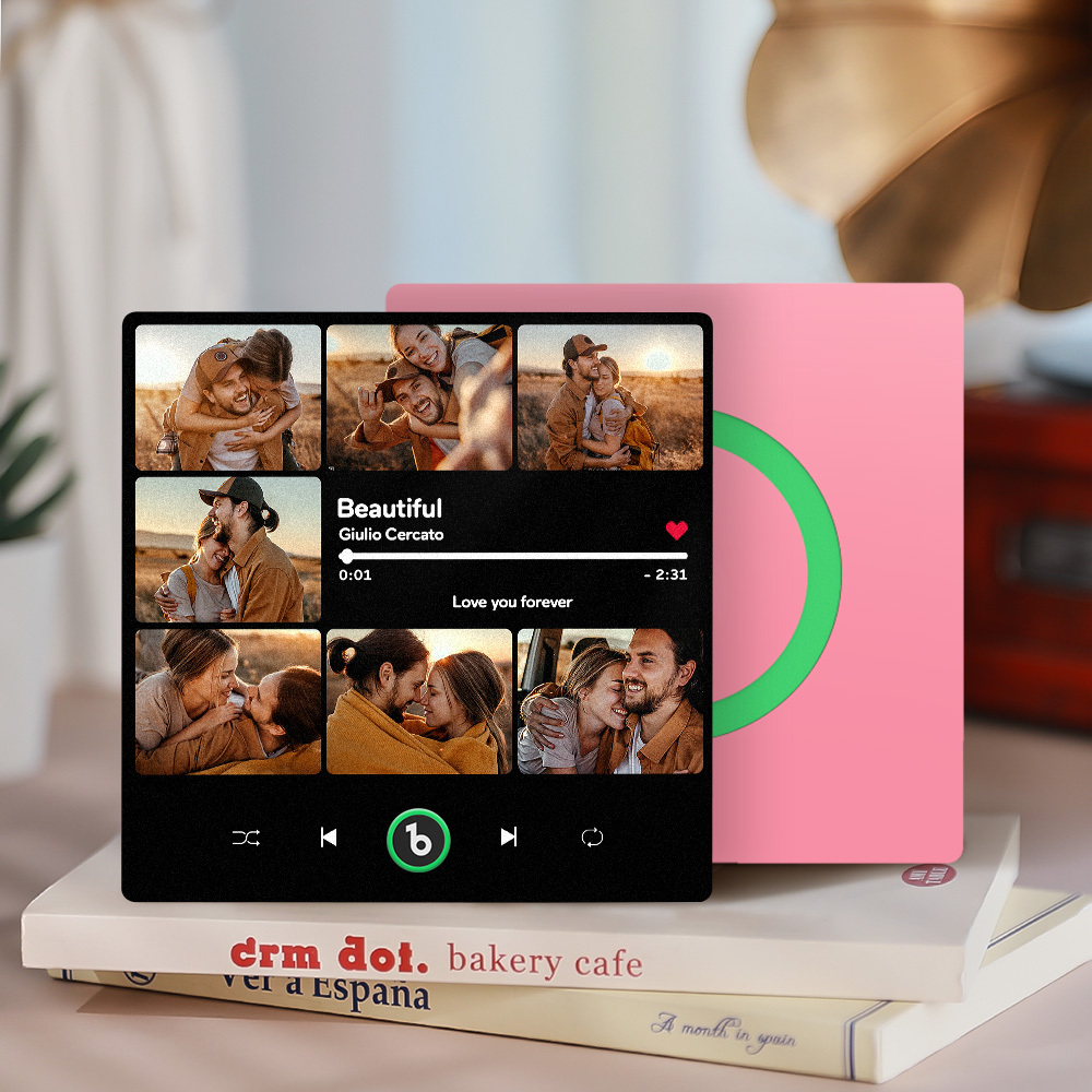 Custom Music & Multi Photo Fridge Magnet Personalized Anniversary Gift for Couple