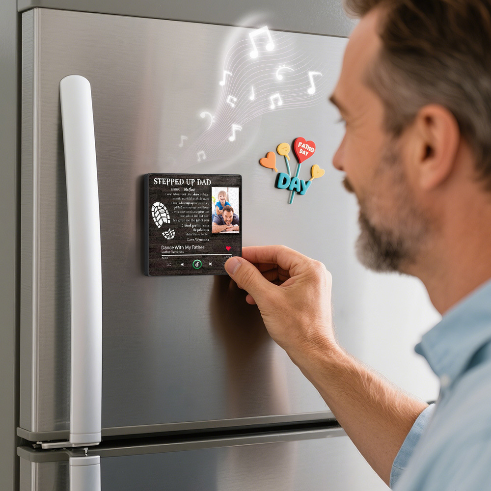 Custom Stepped Up Dad Music Fridge Magnet Gift for Father