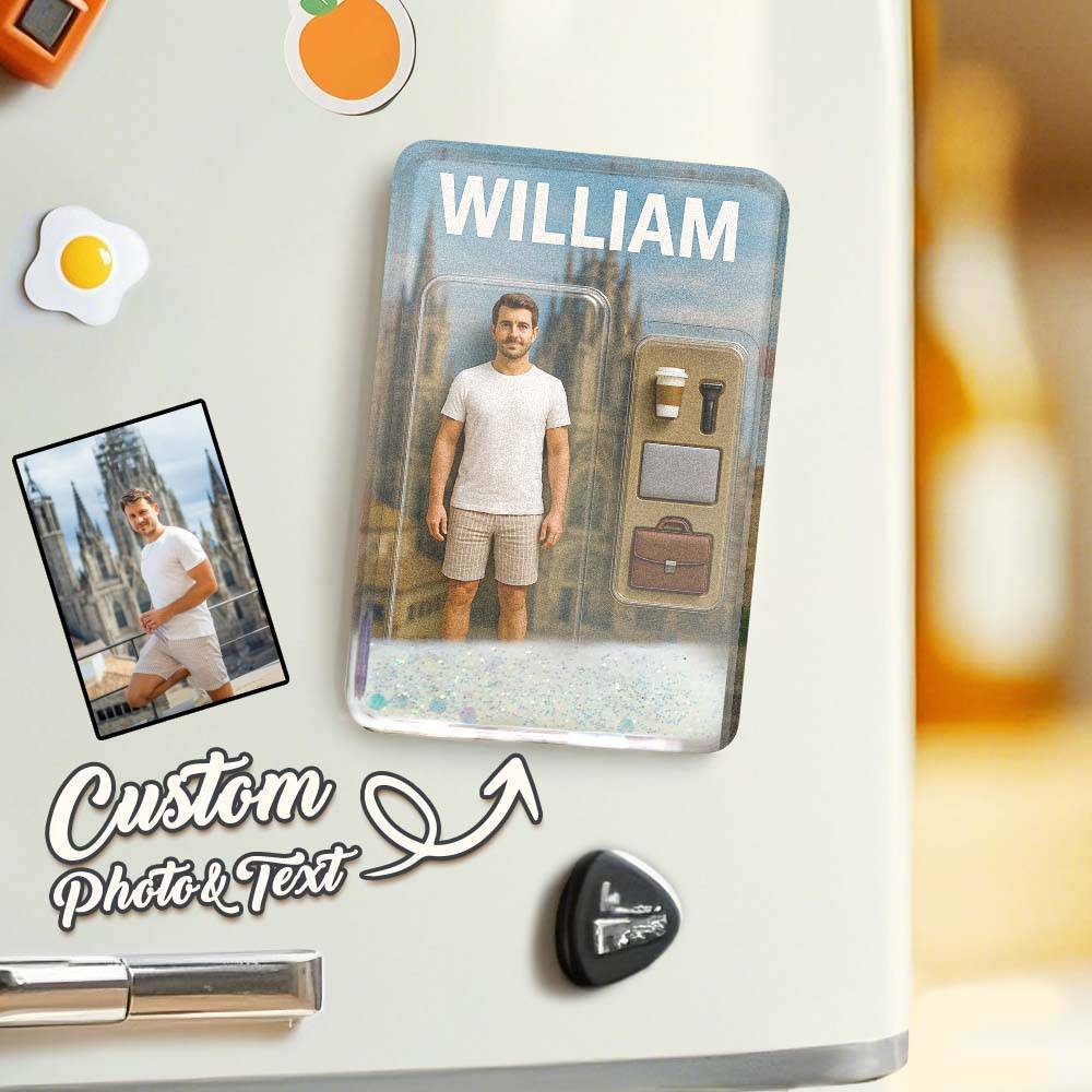 Custom 3D Effect Action Figure Pack Packaging Toy Box Style Art Gift Personalized Quicksand Fridge Magnet Gift for Father