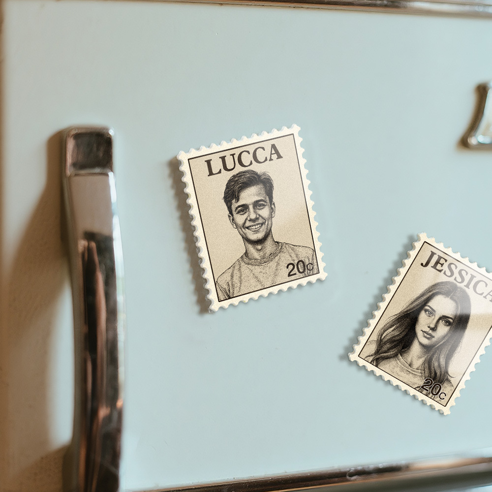 Custom Portrait Vintage Stamp Fridge Magnet Personalized Photo Name Postage Stamp Fridge Magnet Anniversary Gifts - Giftlab