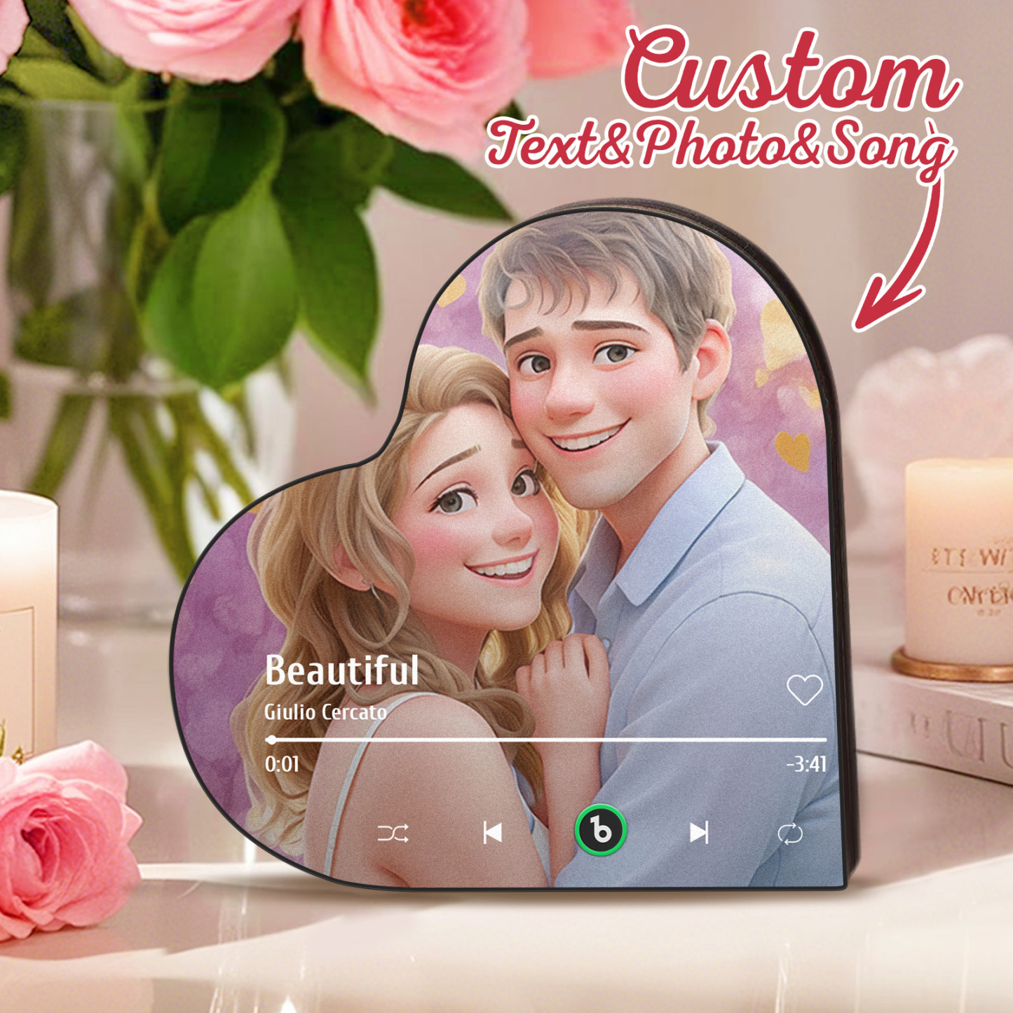 Custom Music Fridge Magnet Personalized Photo Cartoon Style Heart Frame Song Fridge Magnet That Can Play Songs Anniversary Gifts Birthday Gift for Couple