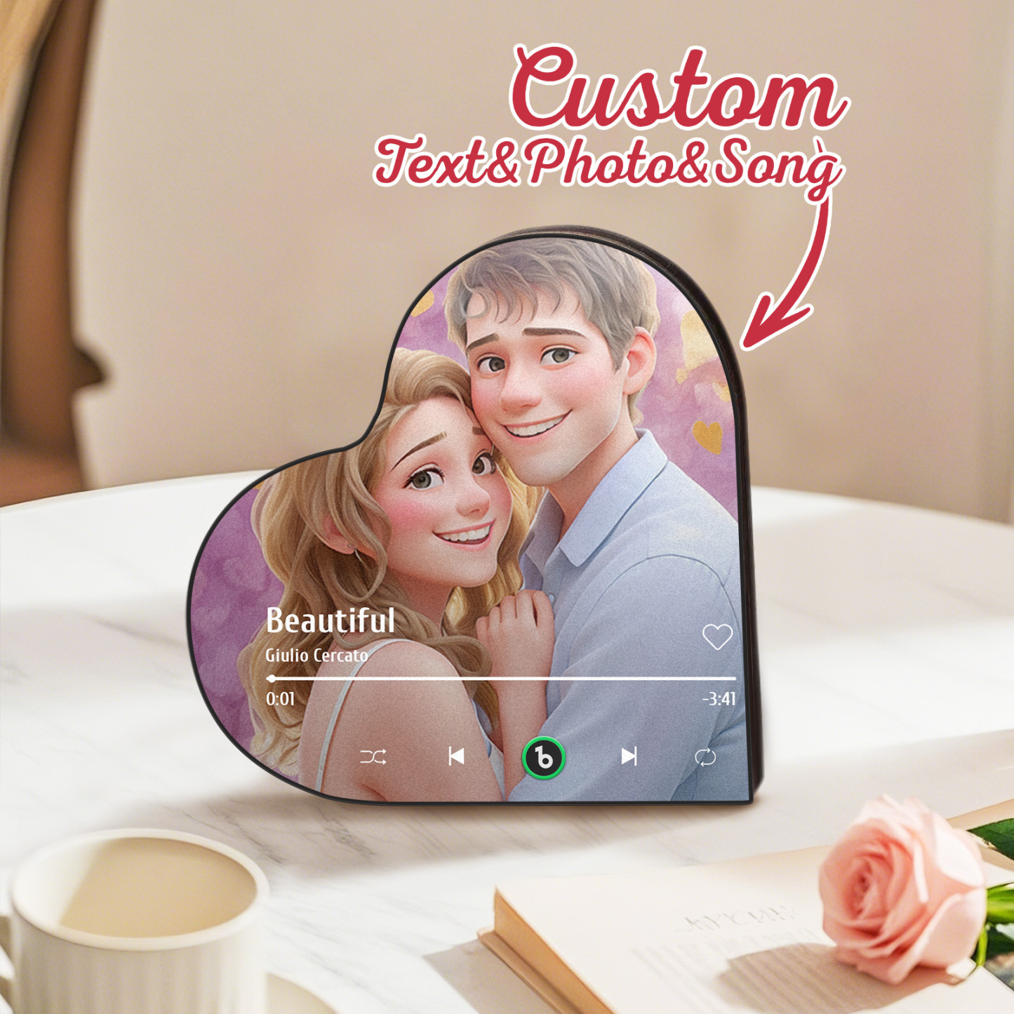 Custom Music Fridge Magnet Personalized Photo Cartoon Style Heart Frame Song Fridge Magnet That Can Play Songs Anniversary Gifts Birthday Gift for Couple