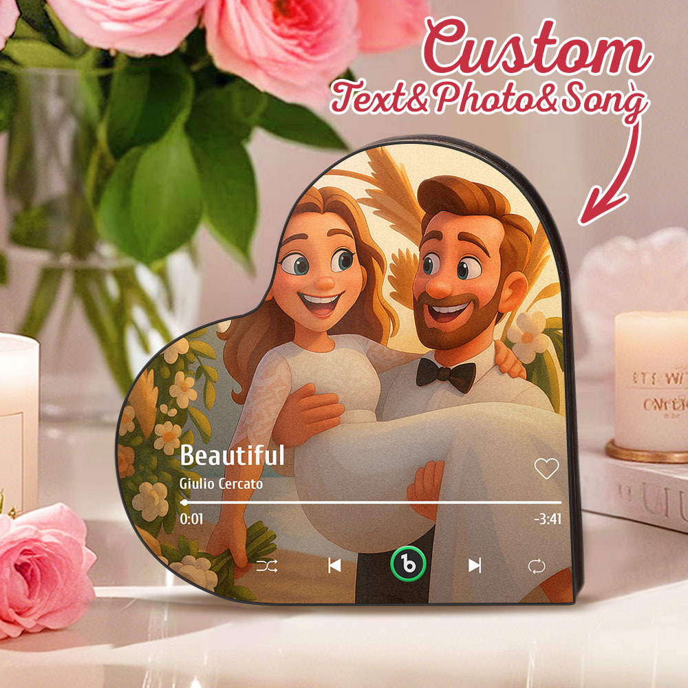 Custom Heart-Shaped Music Fridge Magnet Personalized Photo Various Cartoon Style Song Fridge Magnet That Can Play Songs Wedding Gifts Anniversary Gifts for Couple