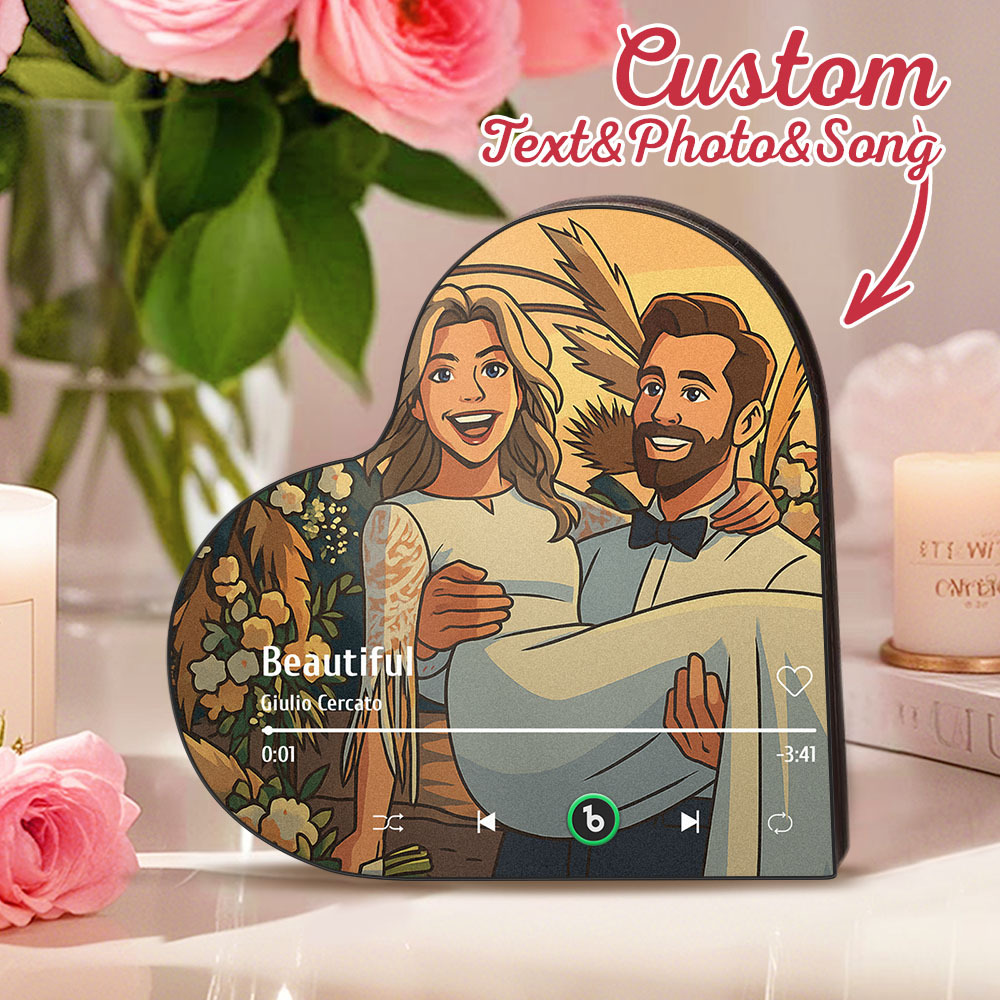 Custom Heart-Shaped Music Fridge Magnet Personalized Photo Various Cartoon Style Song Fridge Magnet That Can Play Songs Wedding Gifts Anniversary Gifts for Couple - Bestchristmasgifts