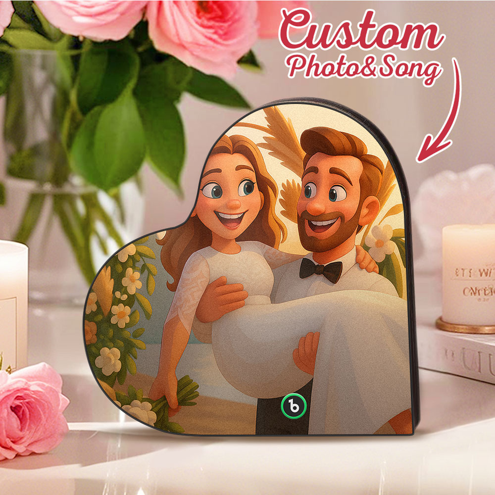 Custom Heart-Shaped Music Fridge Magnet Personalized Photo Various Cartoon Style Song Fridge Magnet That Can Play Songs Wedding Gifts Anniversary Gifts for Couple - Bestchristmasgifts