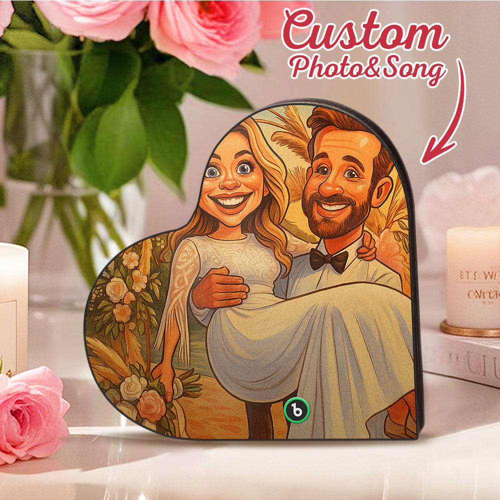 Custom Heart-Shaped Music Fridge Magnet Personalized Photo Various Cartoon Style Song Fridge Magnet That Can Play Songs Wedding Gifts Anniversary Gifts for Couple - Bestchristmasgifts