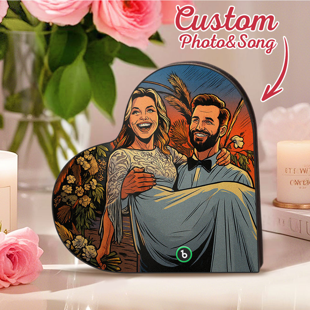 Custom Heart-Shaped Music Fridge Magnet Personalized Photo Various Cartoon Style Song Fridge Magnet That Can Play Songs Wedding Gifts Anniversary Gifts for Couple - Bestchristmasgifts