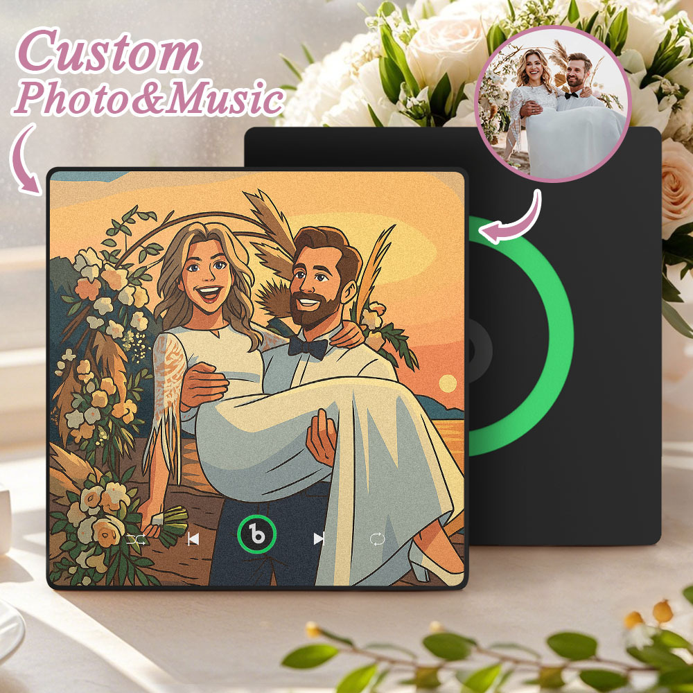 Custom Music Fridge Magnet Personalized Photo Various Cartoon Style Song Magnet That Can Play Songs Wedding Gifts Anniversary Gifts for Couple - Bestchristmasgifts