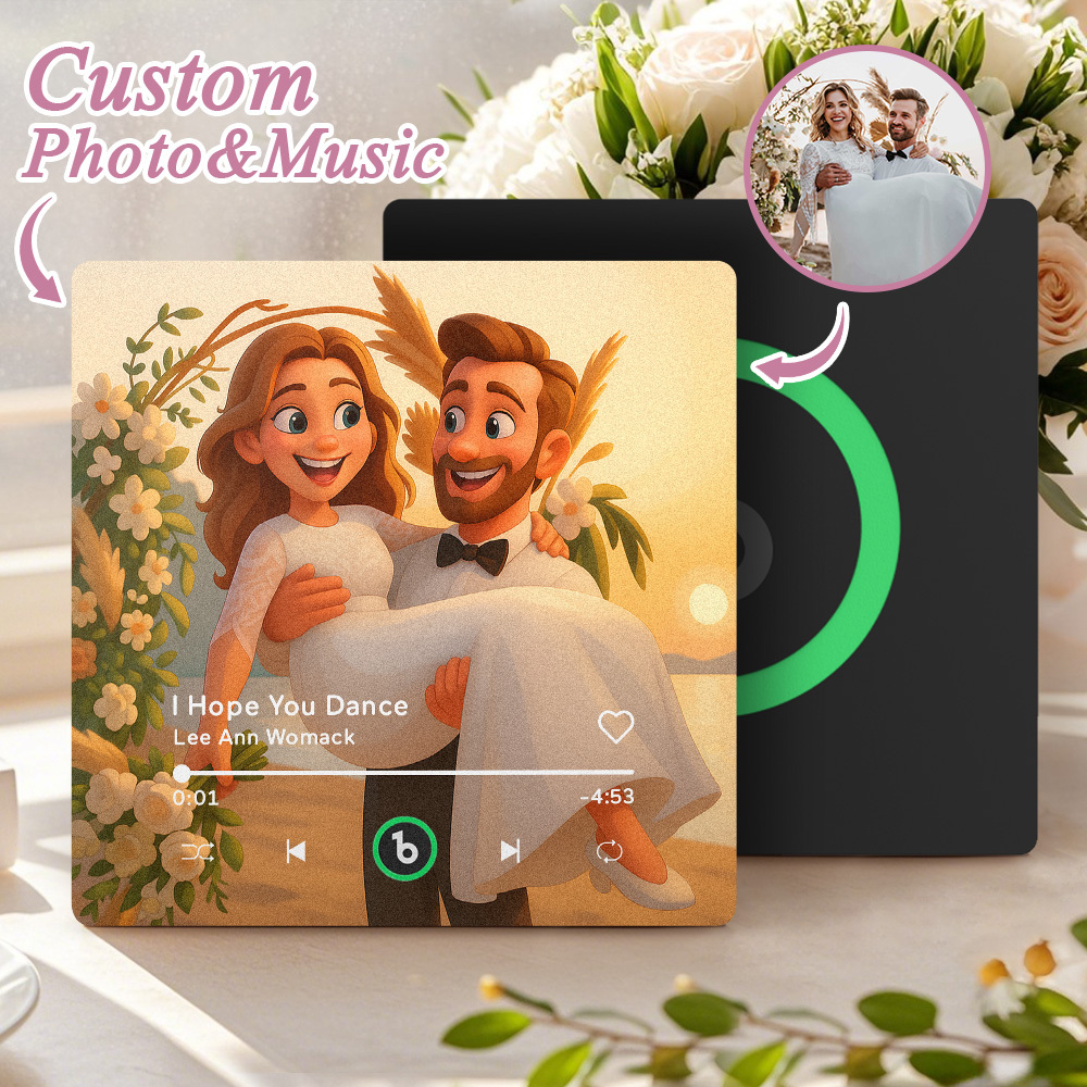 Custom Music Fridge Magnet Personalized Photo Various Cartoon Style Song Fridge Magnet That Can Play Songs Wedding Gifts Anniversary Gifts for Couple - Bestchristmasgifts