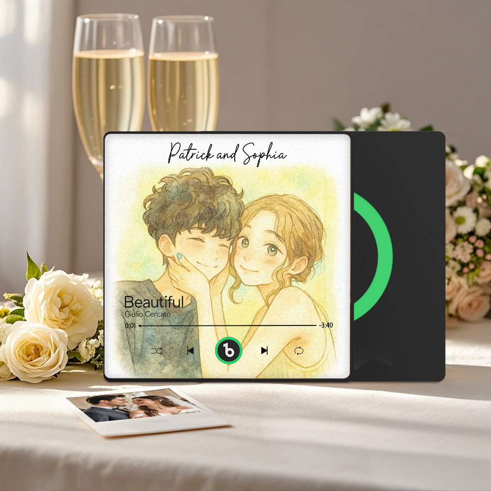 Custom Music Fridge Magnet Personalized Photo Watercolor Style Song Magnet That Can Play Songs Wedding Gifts Anniversary Gifts for Couple - Bestchristmasgifts