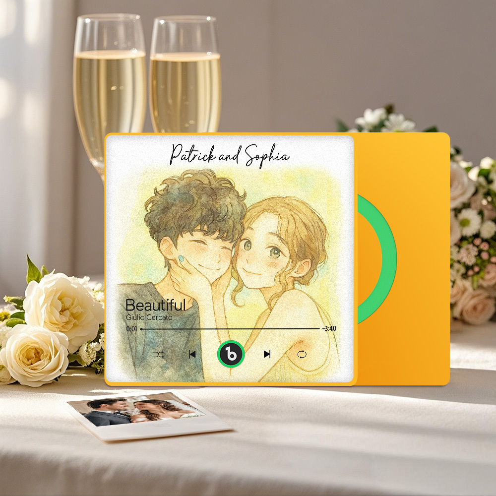 Custom Music Fridge Magnet Personalized Photo Watercolor Style Song Magnet That Can Play Songs Wedding Gifts Anniversary Gifts for Couple - Bestchristmasgifts