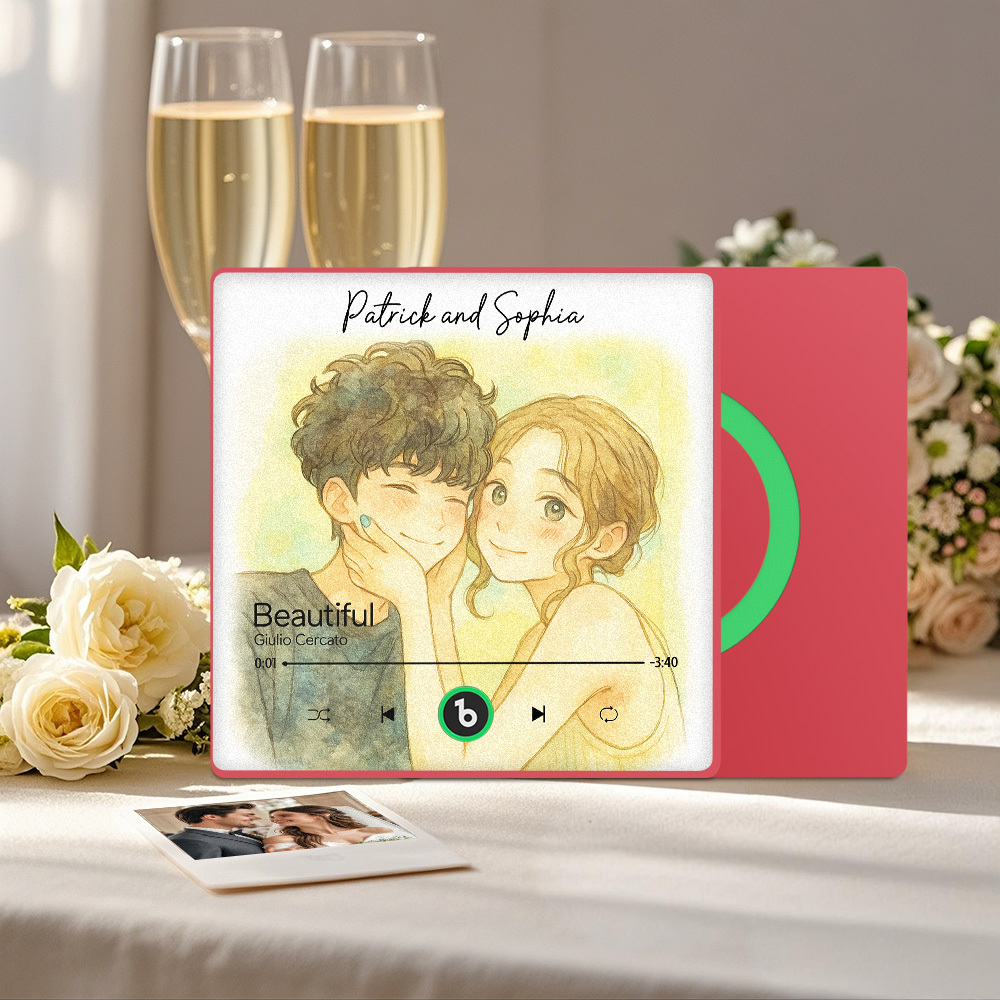 Custom Music Fridge Magnet Personalized Photo Watercolor Style Song Magnet That Can Play Songs Wedding Gifts Anniversary Gifts for Couple - Bestchristmasgifts