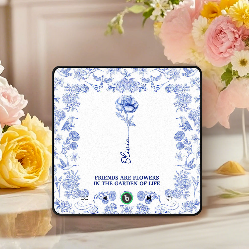 Toile De Jouy Birth Flower Grow An Old Friend Personalized Music Fridge Magnet That Can Play Song Without Cellphone Gift for Grandma for Mama - Bestchristmasgifts