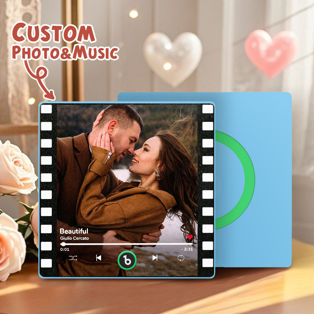 Custom Portrait Vintage Stamp Music Fridge Magnet Personalized Photo Name Postage Stamp Music Fridge Magnet That Can Play Song Gifts for Him - Bestchristmasgifts