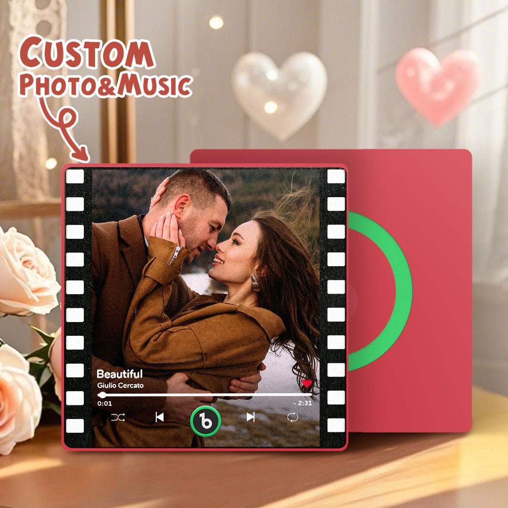 Custom Portrait Vintage Stamp Music Fridge Magnet Personalized Photo Name Postage Stamp Music Fridge Magnet That Can Play Song Gifts for Him - Bestchristmasgifts