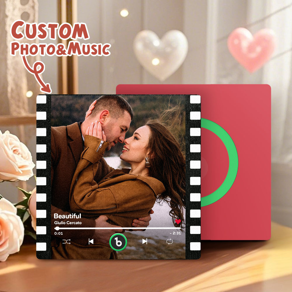 Custom Portrait Vintage Stamp Music Fridge Magnet Personalized Photo Name Postage Stamp Music Fridge Magnet That Can Play Song Gifts for Him - Bestchristmasgifts