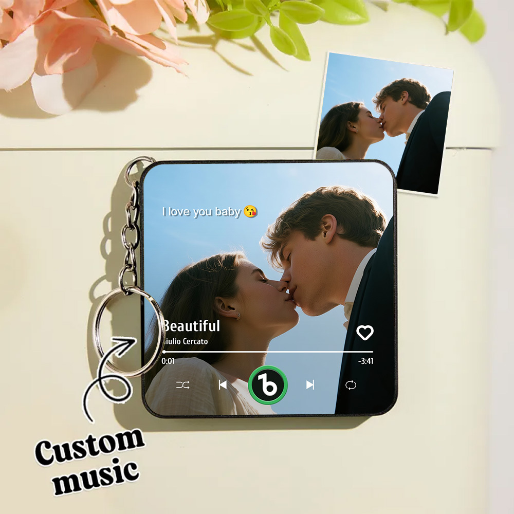 Custom Music Gift Mini Fridge Magnet Keychain Custom Photo Music Box Play Song Valentine Gift For Her Photo Music Magnet Keychain Christmas Gifts for Her - Bestchristmasgifts