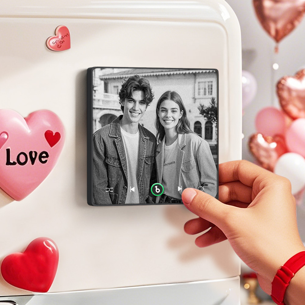 Custom Music Personalized Black & White Photo Fridge Magnet Supports Bluetooth Connectivity Custom Music Fridge Magnet Couple Gift Singing Refrigerator Magnet Wedding Gift for Him - Bestchristmasgifts