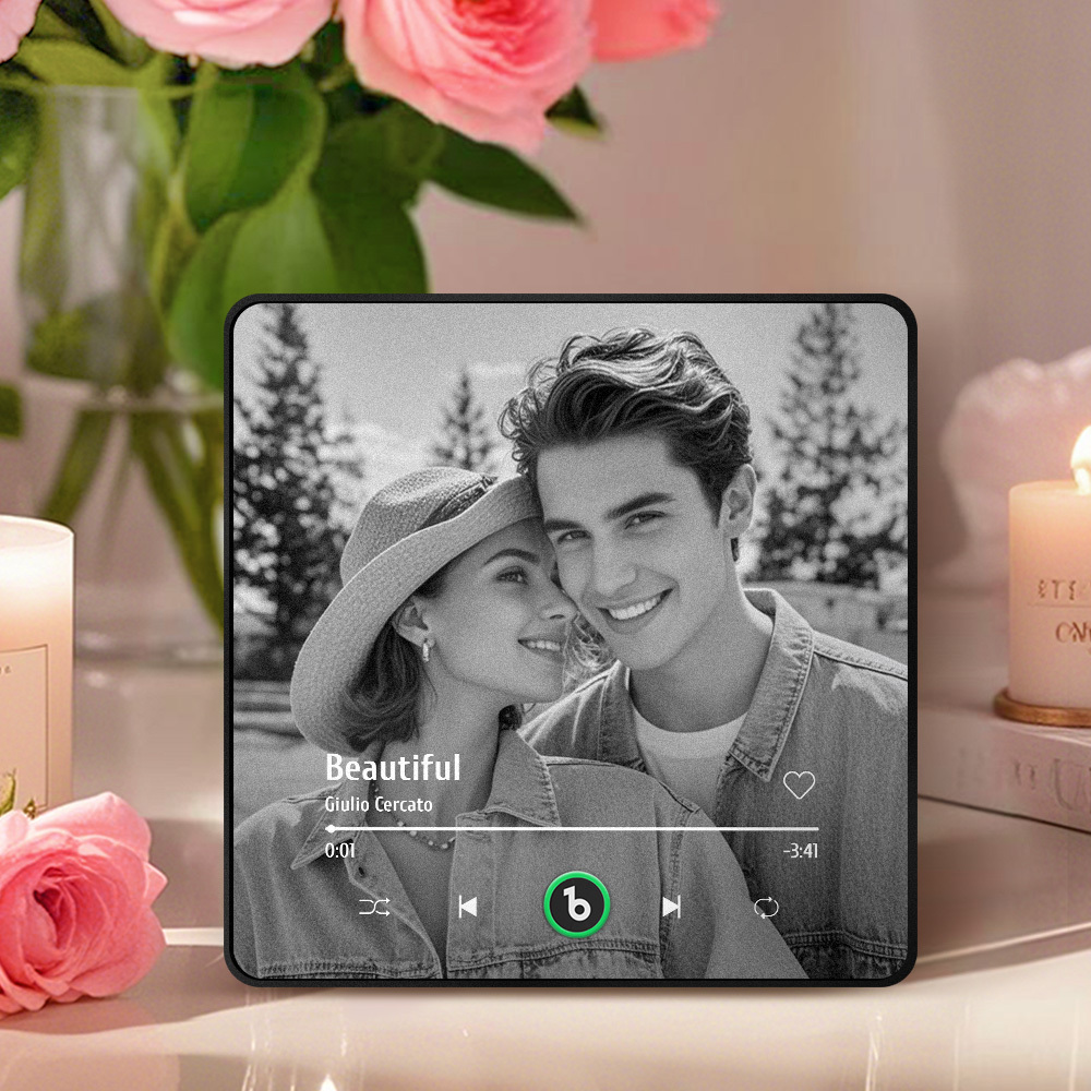 Custom Music Photo Fridge Magnet Personalized  Black & White Photo Music Fridge Magnet That Can Play Music Without Cellphone Supports Bluetooth Connectivity Wedding Gift for Her - Bestchristmasgifts