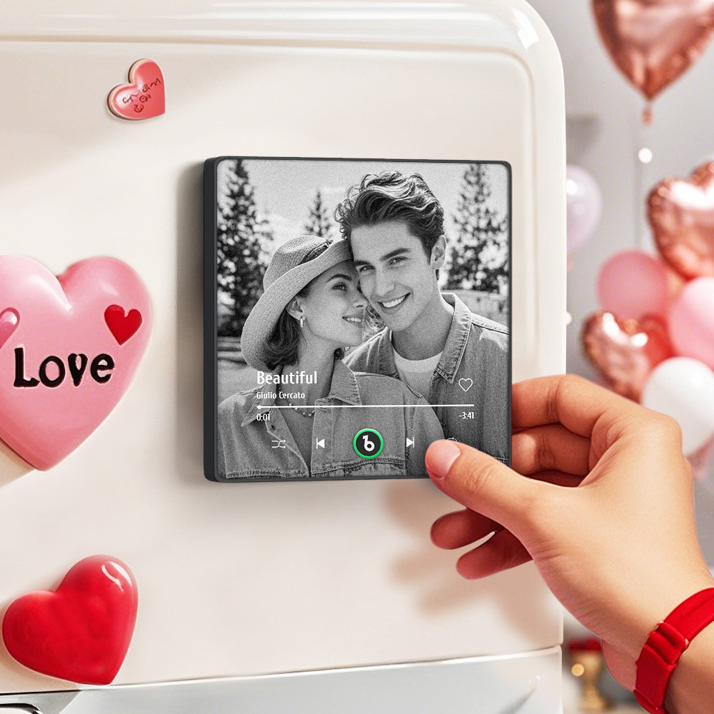 Custom Music Photo Fridge Magnet Personalized  Black & White Photo Music Fridge Magnet That Can Play Music Without Cellphone Supports Bluetooth Connectivity Wedding Gift for Her - Bestchristmasgifts
