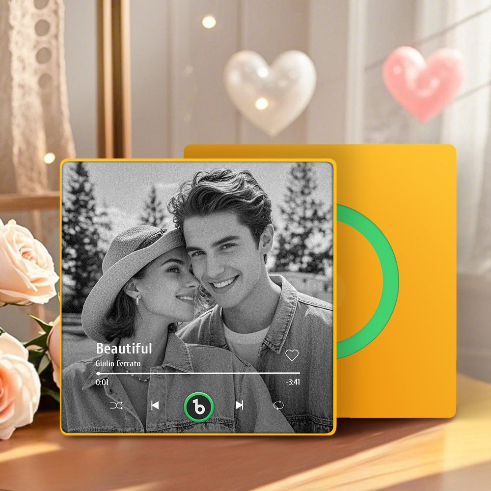 Custom Music Photo Fridge Magnet Personalized  Black & White Photo Music Fridge Magnet That Can Play Music Without Cellphone Supports Bluetooth Connectivity Wedding Gift for Her - Bestchristmasgifts