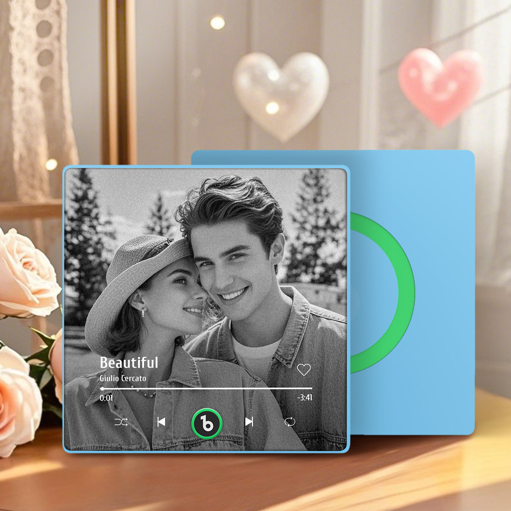 Custom Music Photo Fridge Magnet Personalized  Black & White Photo Music Fridge Magnet That Can Play Music Without Cellphone Supports Bluetooth Connectivity Wedding Gift for Her - Bestchristmasgifts