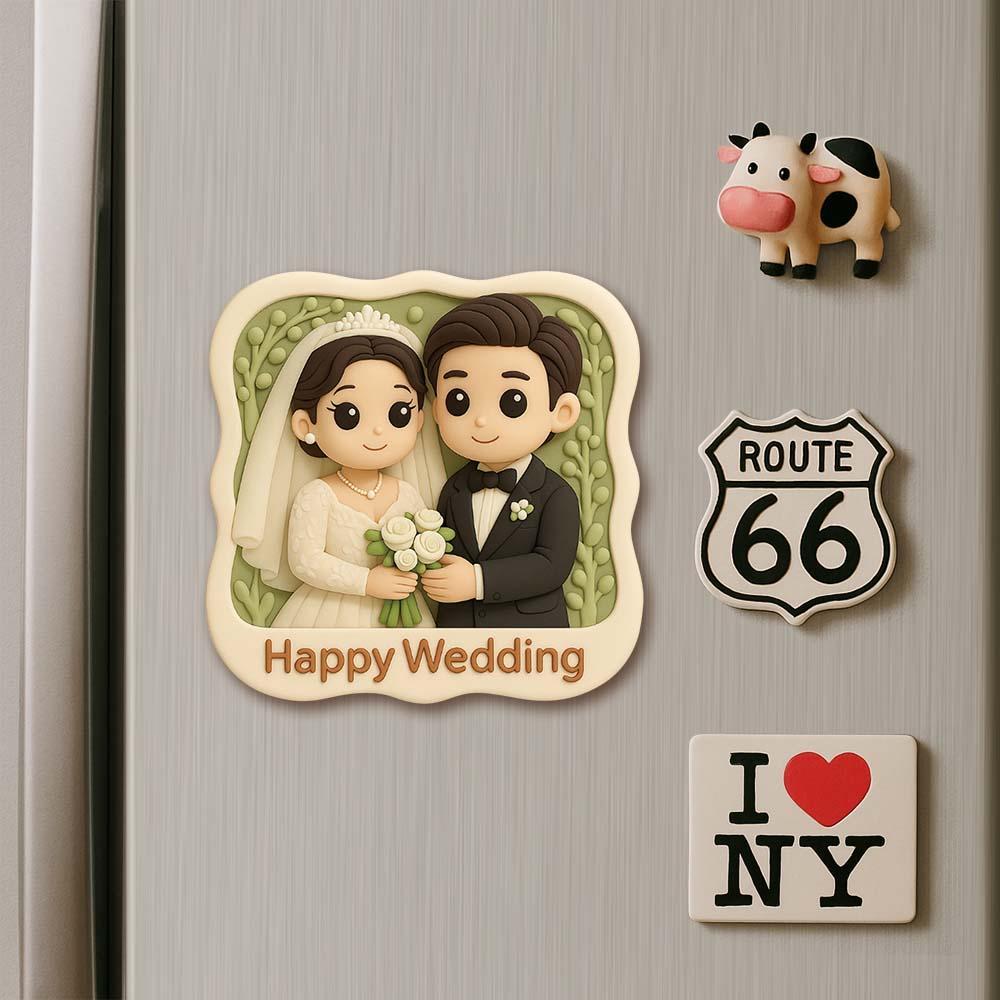 Custom Couple Cartoon Fridge Magnet from Photo Personalized 3D Mini Character Gift for Boyfriend or Girlfriend