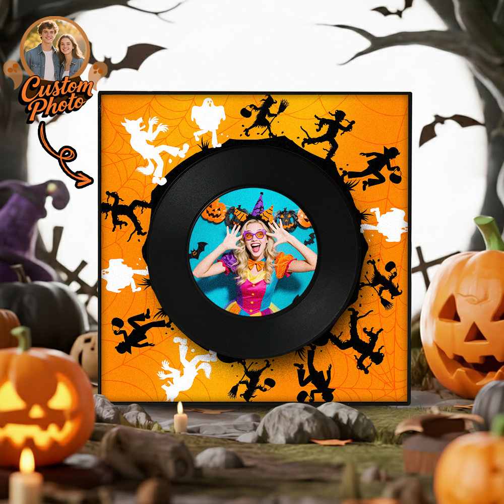 Custom Music & Photo Fridge Magnet Can Customize 1-6 Vinyl Record and Songs Personalized Vintage Photo Song That Can Play Music Halloween Gifts for Couple