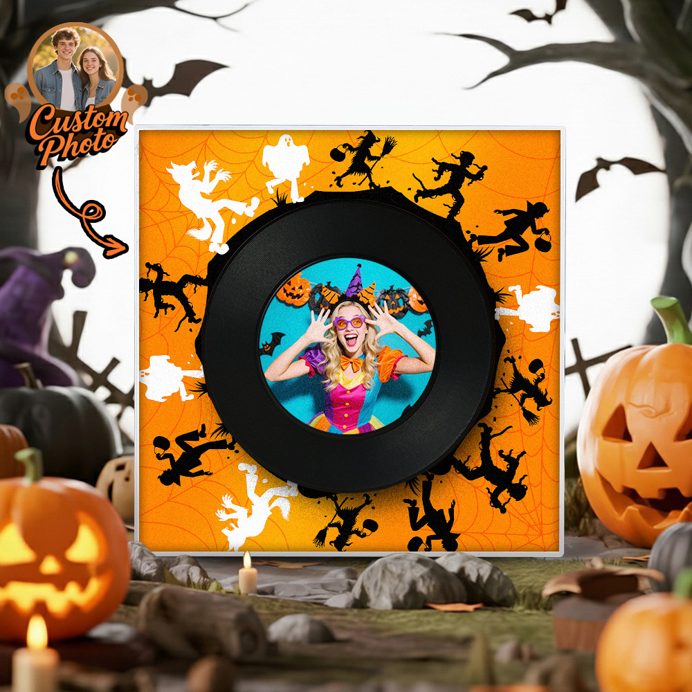 Custom Music & Photo Fridge Magnet Can Customize 1-6  Vinyl Record and Songs Personalized Vintage Photo Song That Can Play Music Halloween Gifts for Couple - Bestchristmasgifts