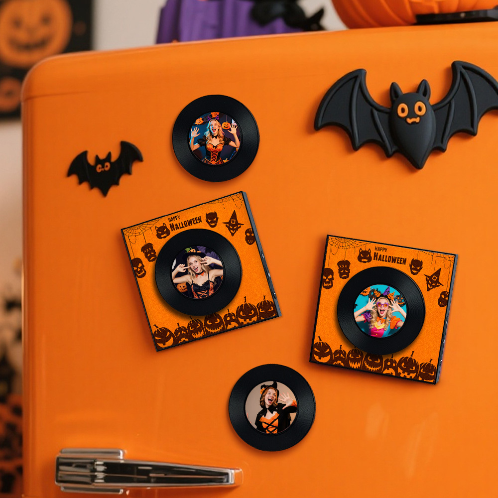 Halloween Fridge Magnet Custom Music & Photo Fridge Magnet Can Customize 1-6  Vinyl Record and Songs Personalized Vintage Photo Song That Can Play Music Halloween Gifts for Couple - Bestchristmasgifts