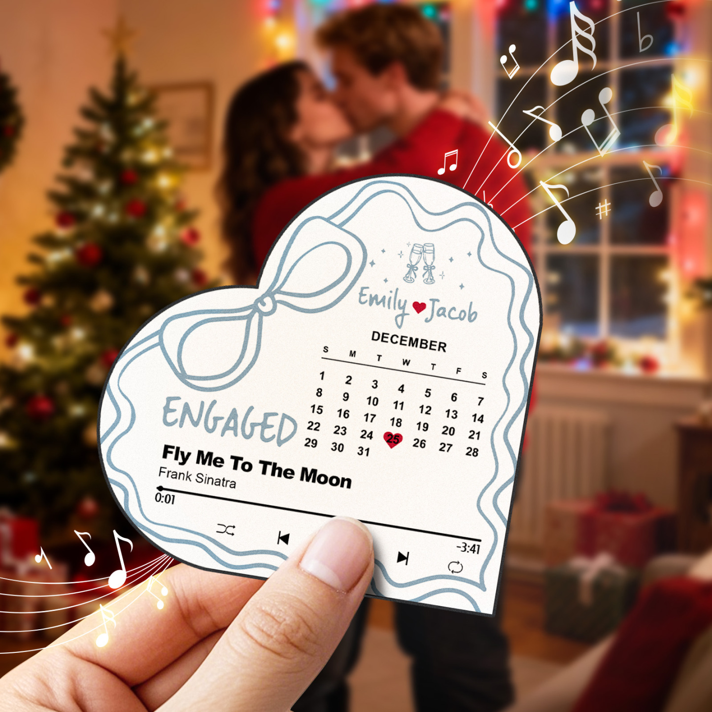 Special Gift For Couple - Engaged - Fly me to the moon - Engagement Gift - First christmas - Personalized Heart Frame Music Fridge Magnet - Bestchristmasgifts