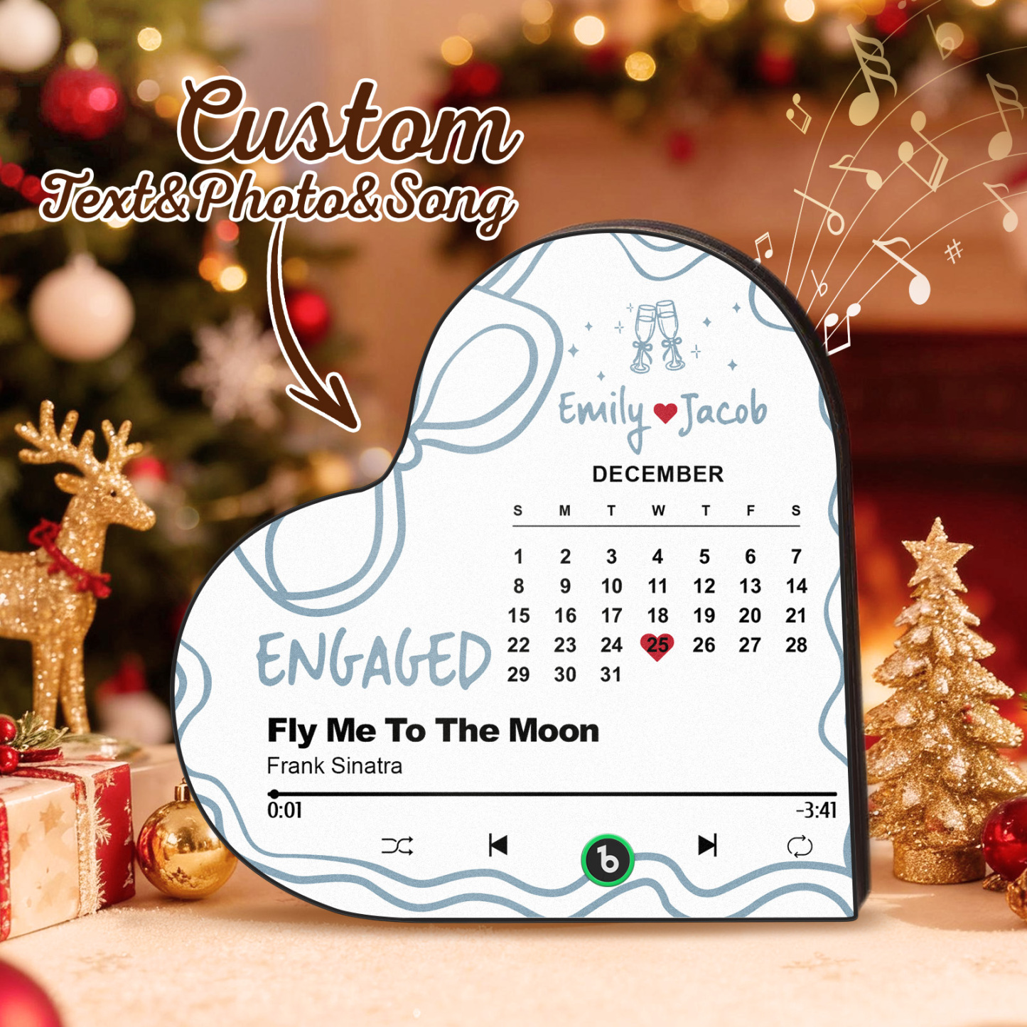 Special Gift For Couple - Engaged - Fly me to the moon - Engagement Gift - First christmas - Personalized Heart Frame Music Fridge Magnet - Bestchristmasgifts