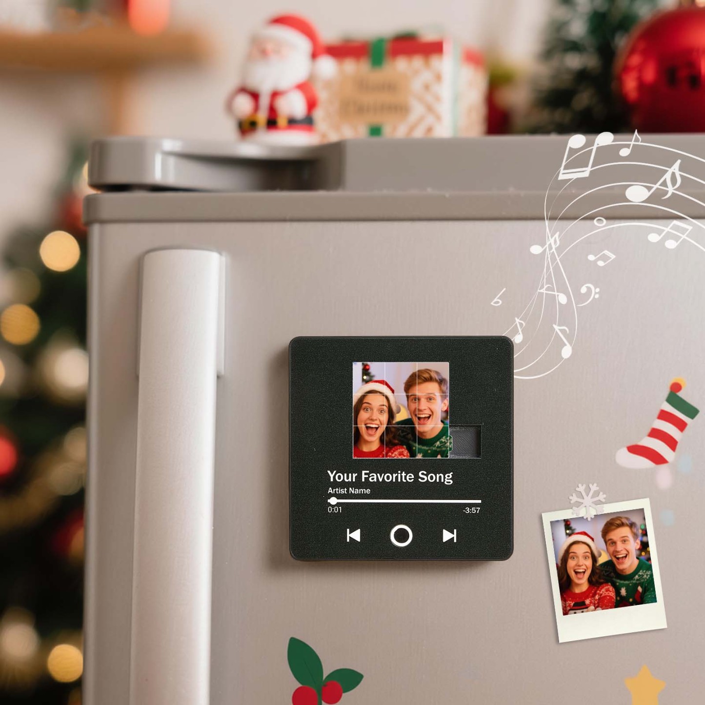 Custom Sliding Puzzle Music Photo Fridge Magnet, Personalized Photo & Song, Best Christmas Gift for Couple, Family, Friend