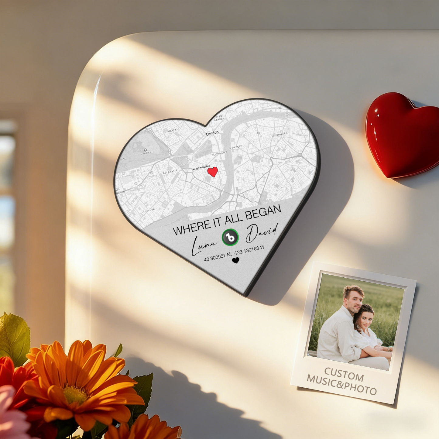 Custom Heart-Shaped Music Fridge Magnet Location Map Fridge Magnet Romantic Gift for Couples Valentine's Day Gifts - Bestchristmasgifts