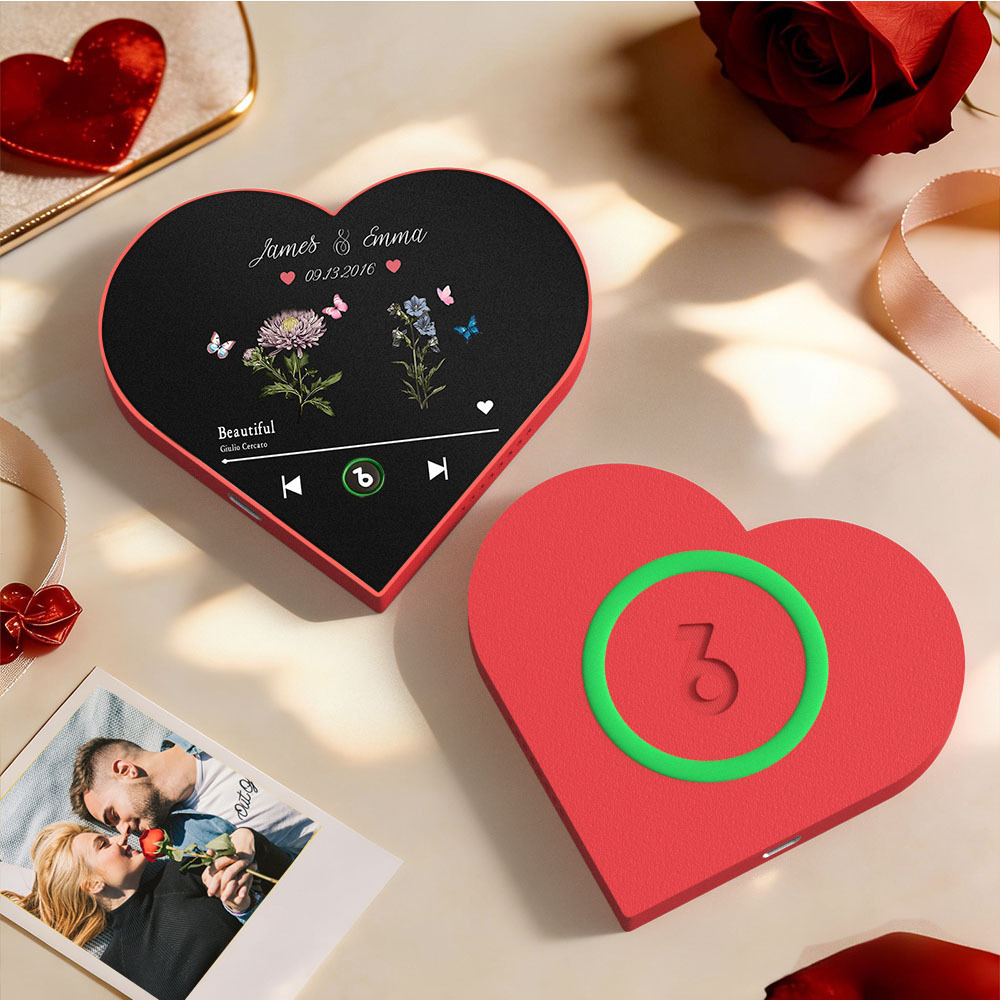 Custom Heart-Shaped Birth Month Flower Music Fridge Magnet Romantic Gift for Couples Valentine's Day Gifts - Bestchristmasgifts