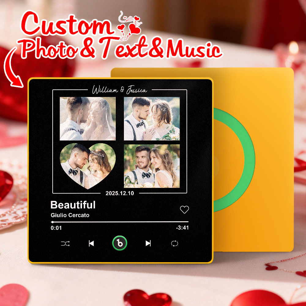 Custom Music Fridge Magnet Personalized 4 Photos Song Magnet Valentine's Day Gift Wedding Gift for Lover - Bestchristmasgifts