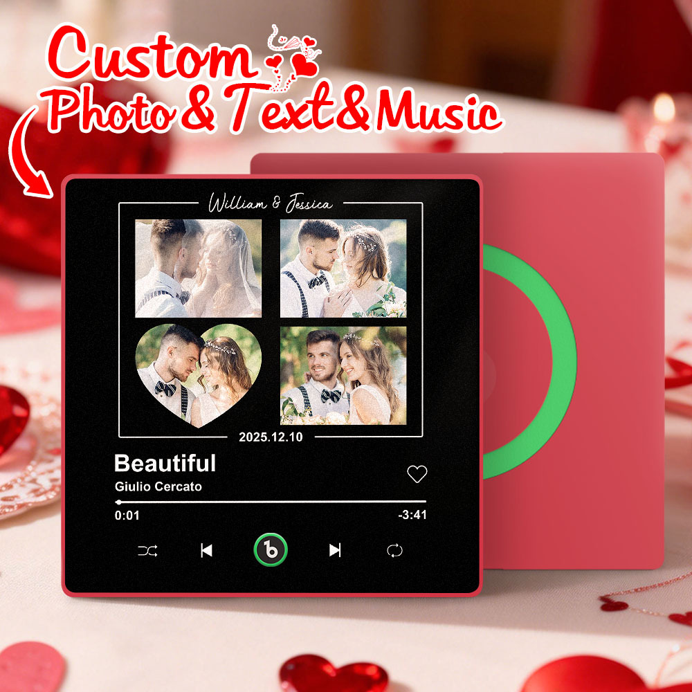 Custom Music Fridge Magnet Personalized 4 Photos Song Magnet Valentine's Day Gift Wedding Gift for Lover - Bestchristmasgifts