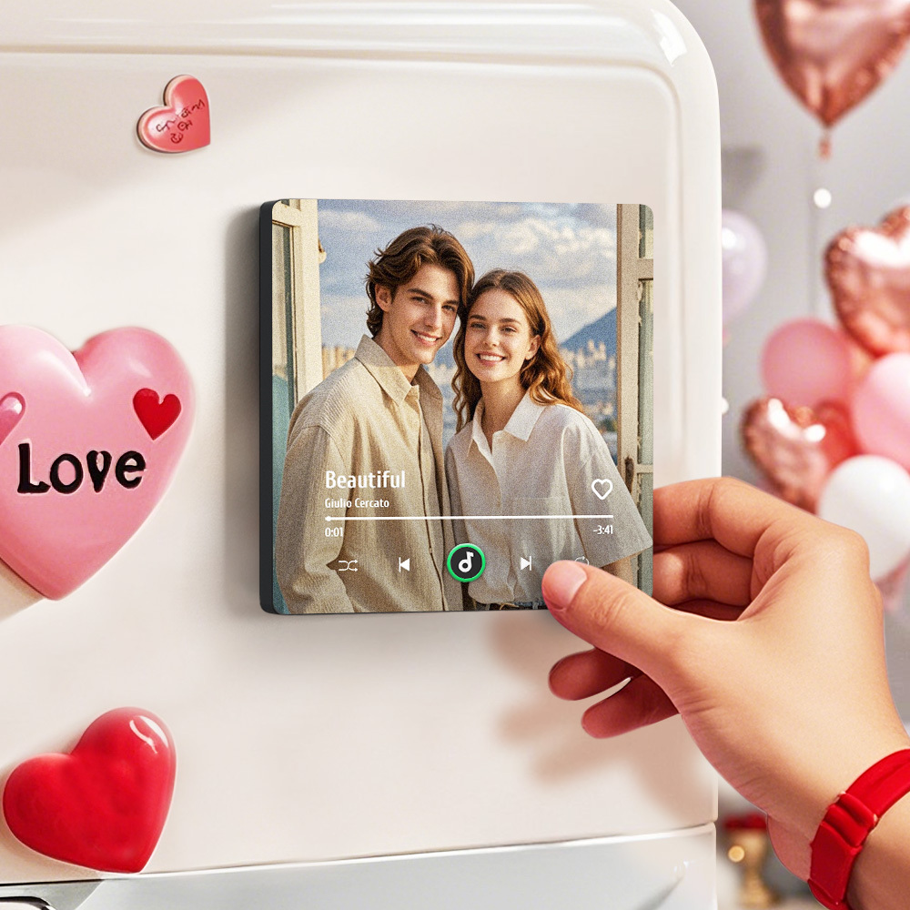 Personalized Music Fridge Magnet Valentine Gift Colorful Frame Album Fridge Magnet Music Wall Photo Sticker Music Movement That Can Be Played Gift for Couple
