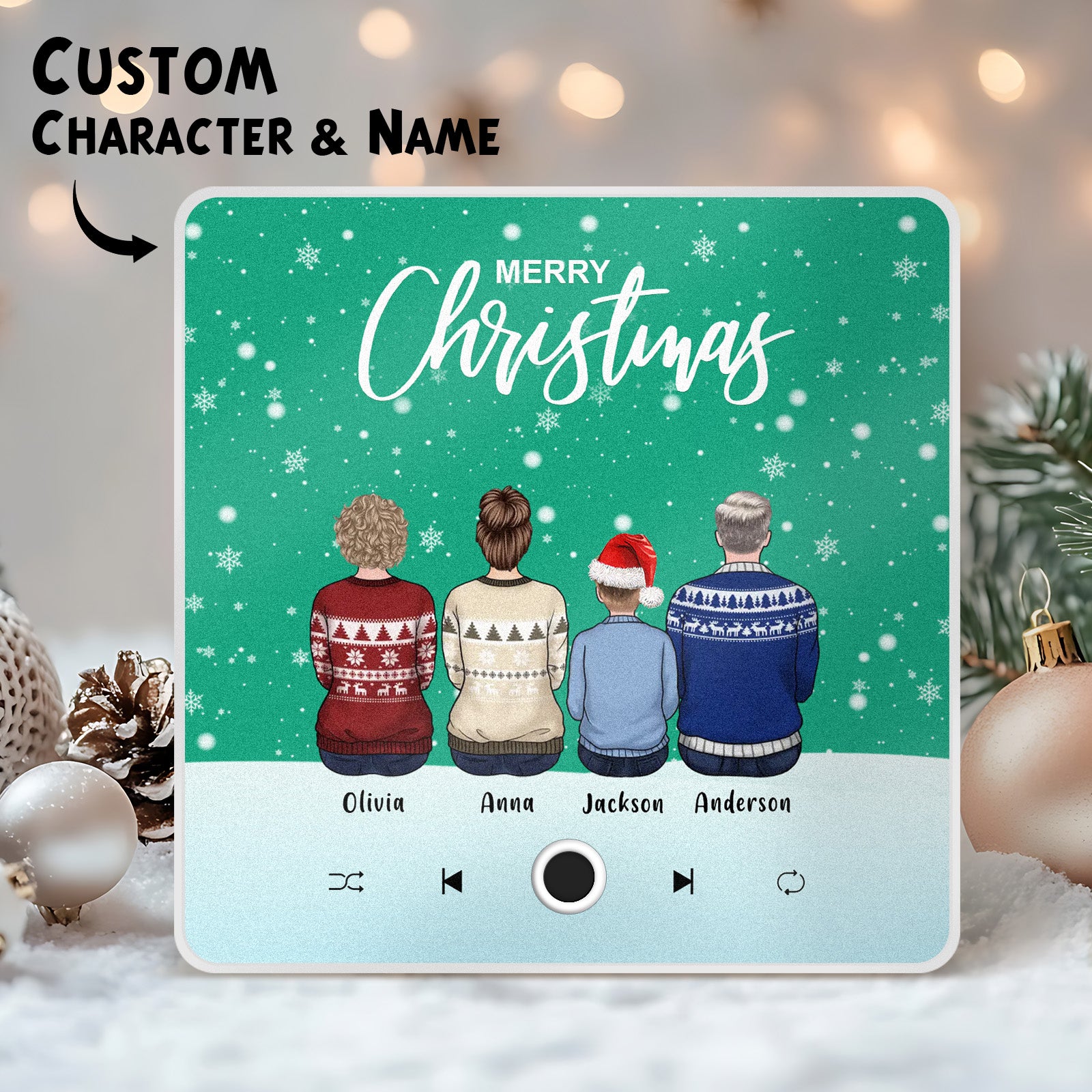 Custom Family Portrait Personalized Music Fridge Magnet Merry Christmas Custom Music Magnets Can Play Songs Christmas Gift Family Gifts - Bestchristmasgifts