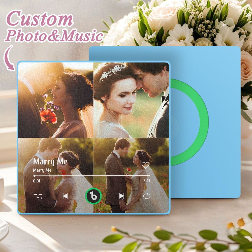 Custom Music Multiple Photo Fridge Magnet Personalized 4 Photo Music Fridge Magnet That Can Play Music Without Cellphone Supports Bluetooth Connectivity Wedding Gifts for Him - Bestchristmasgifts
