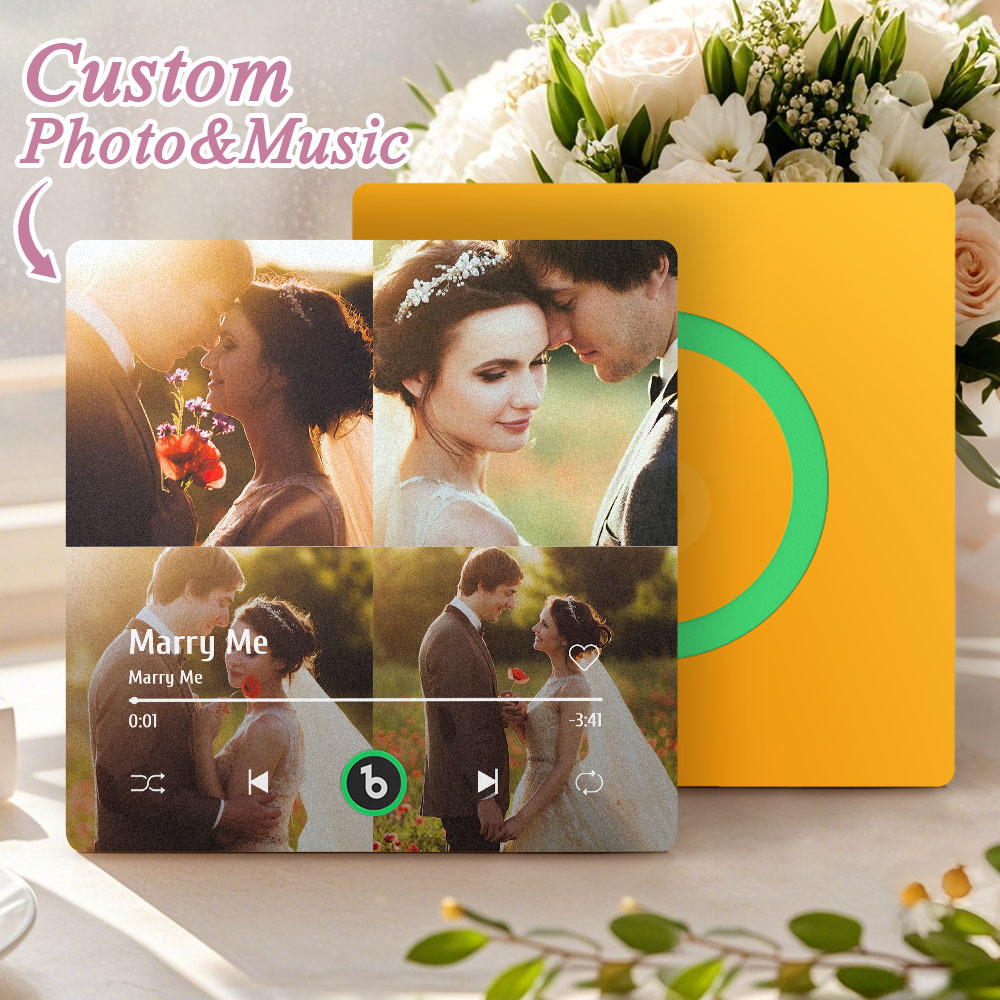 Custom Music Multiple Photo Fridge Magnet Personalized 4 Photo Music Fridge Magnet That Can Play Music Without Cellphone Supports Bluetooth Connectivity Wedding Gifts for Him - Bestchristmasgifts