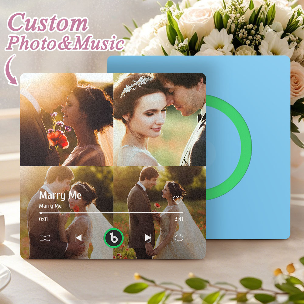 Custom Music Multiple Photo Fridge Magnet Personalized 4 Photo Music Fridge Magnet That Can Play Music Without Cellphone Supports Bluetooth Connectivity Wedding Gifts for Him - Bestchristmasgifts