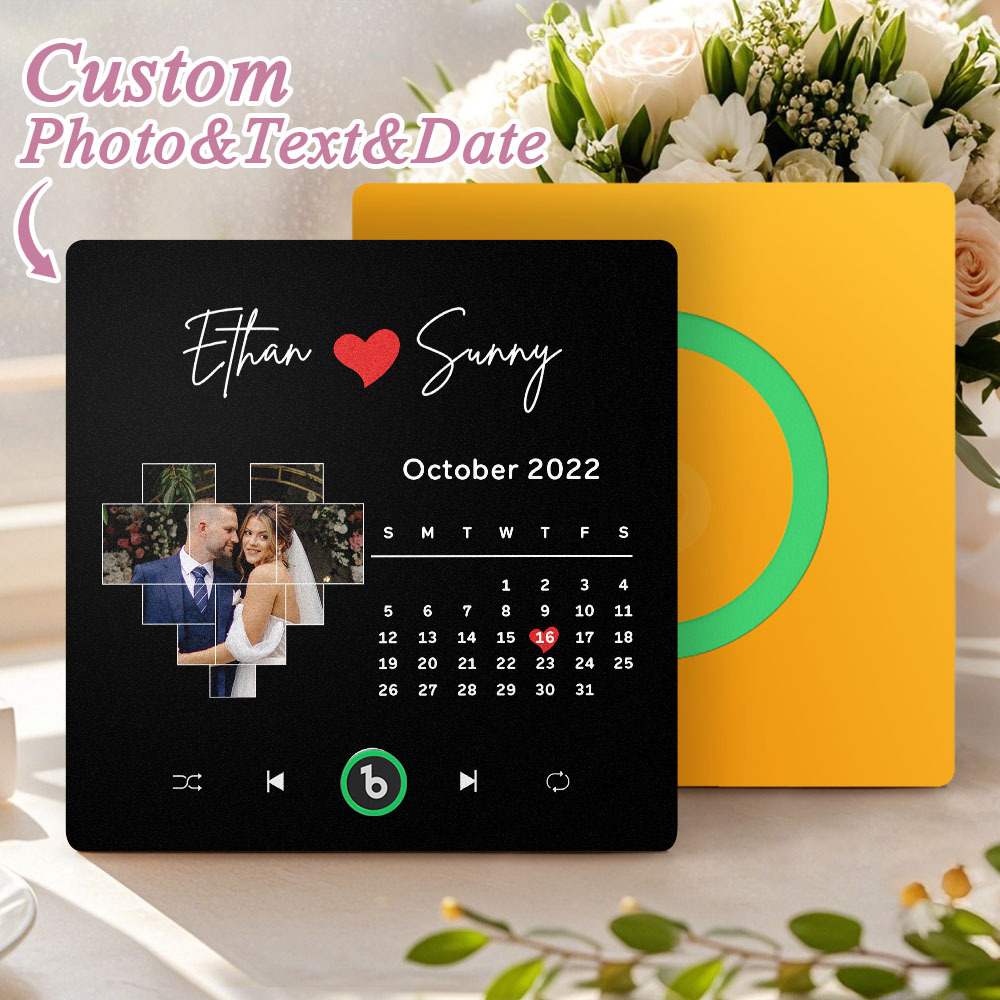 Custom Musical Fridge Magnets Personalized Heart Photo Calendar Song Magnet For Fridge with Date Wedding Gifts Anniversary Gifts for Him - Bestchristmasgifts